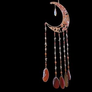 Gemstone Moon Suncatcher Tree Of Life  Handmade Crystal Window Hanging. 300